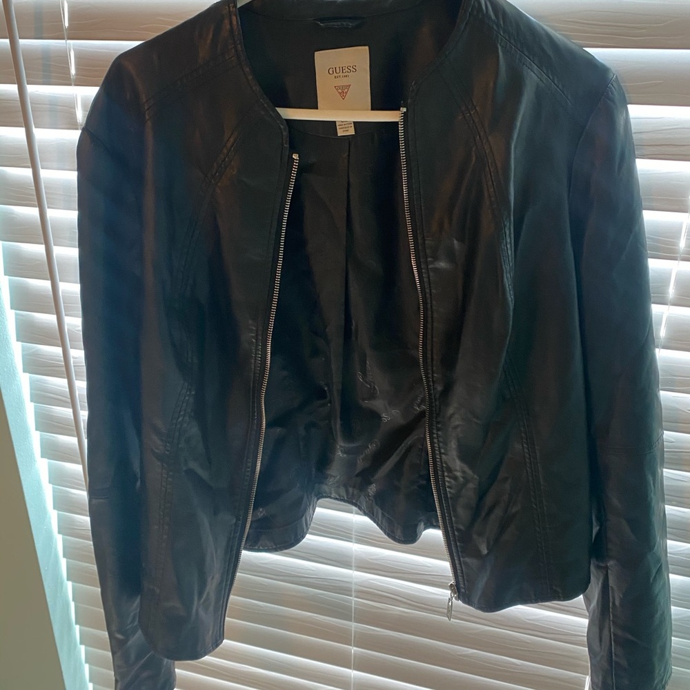 Guess - Black Leather Jacket Size L - Large